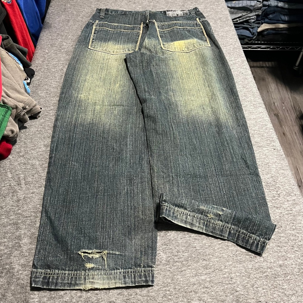 Southpole Men Baggy Y2K Streetwear Jeans Blue Yellow Tinted 34x32 Distressed